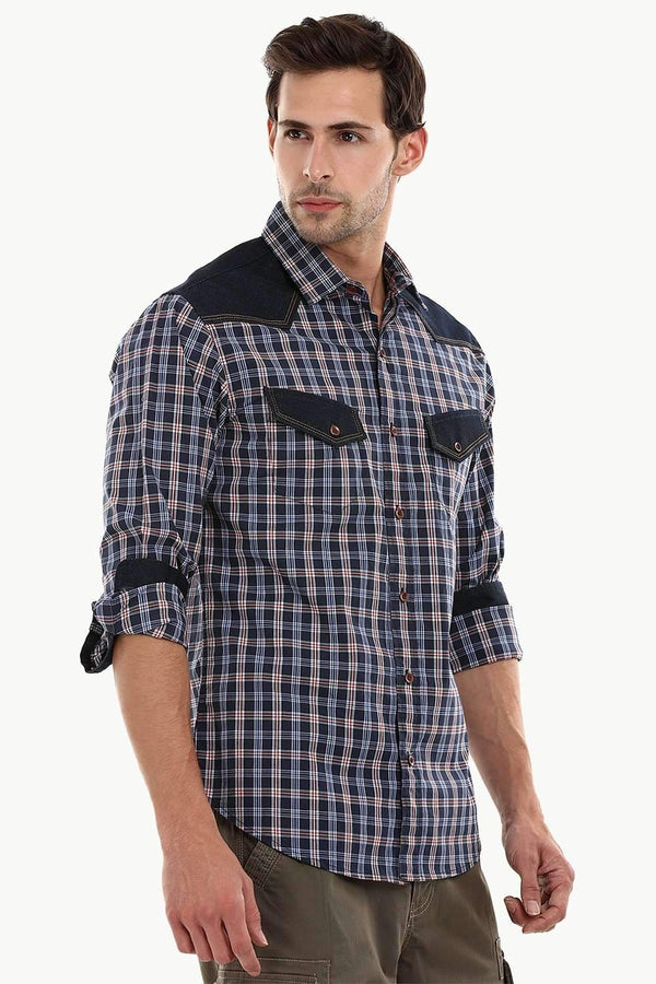 Casual Denim Plaid Cotton Check Shirt