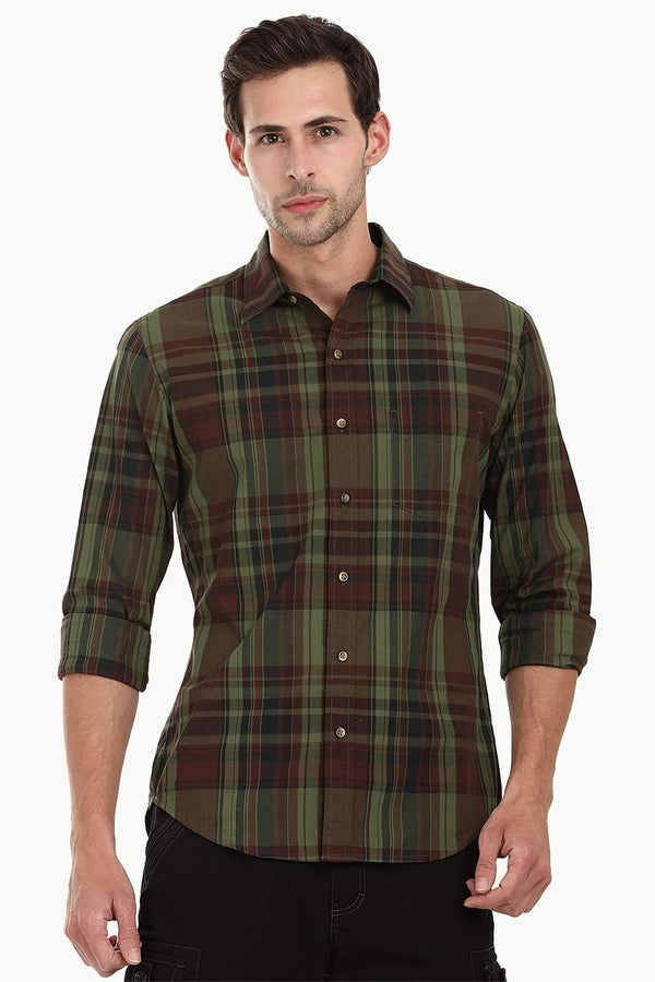 Crocodile Green Checked Plaid Shirt