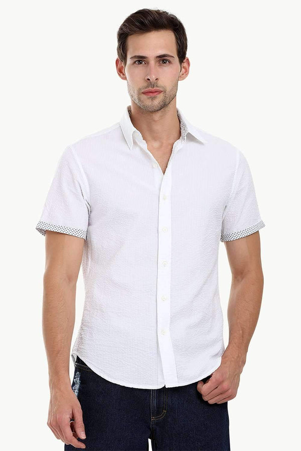 Men's White Casual Seersucker Shirt