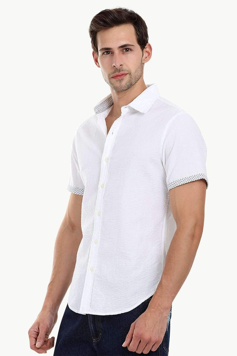 Men's White Casual Seersucker Shirt