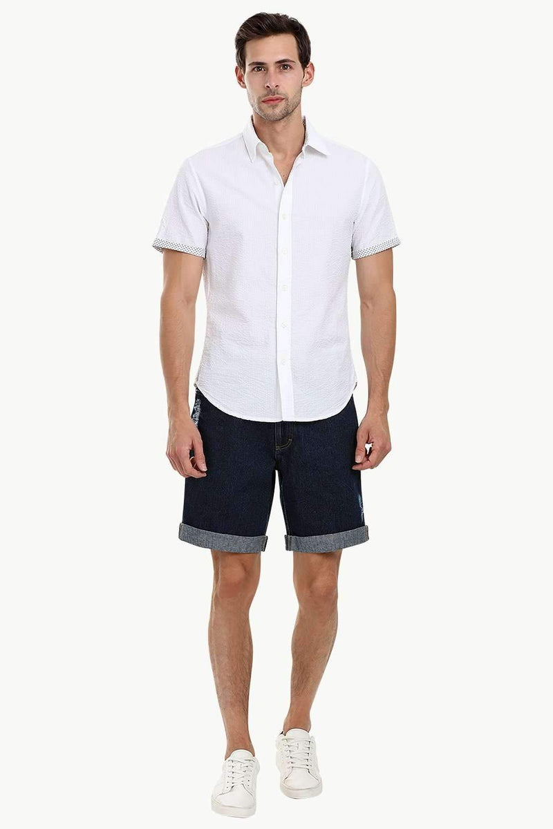 Men's White Casual Seersucker Shirt
