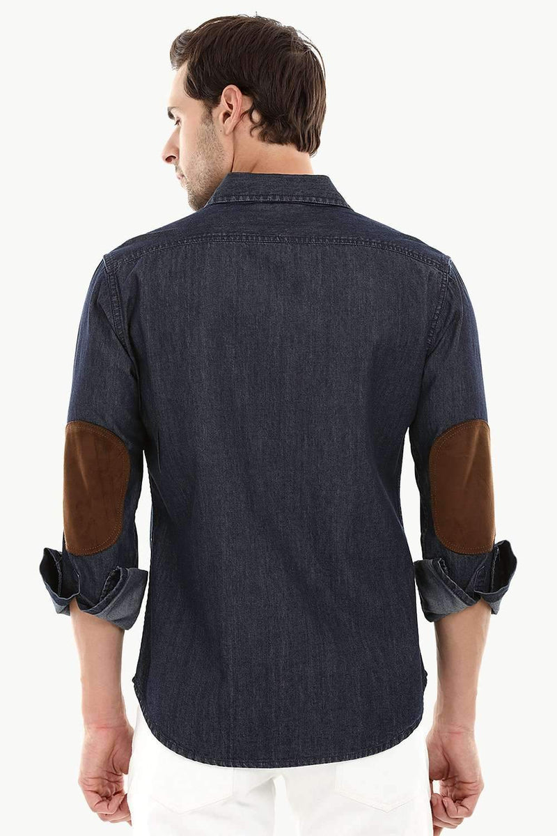 Casual Suede Patch Denim Shirt