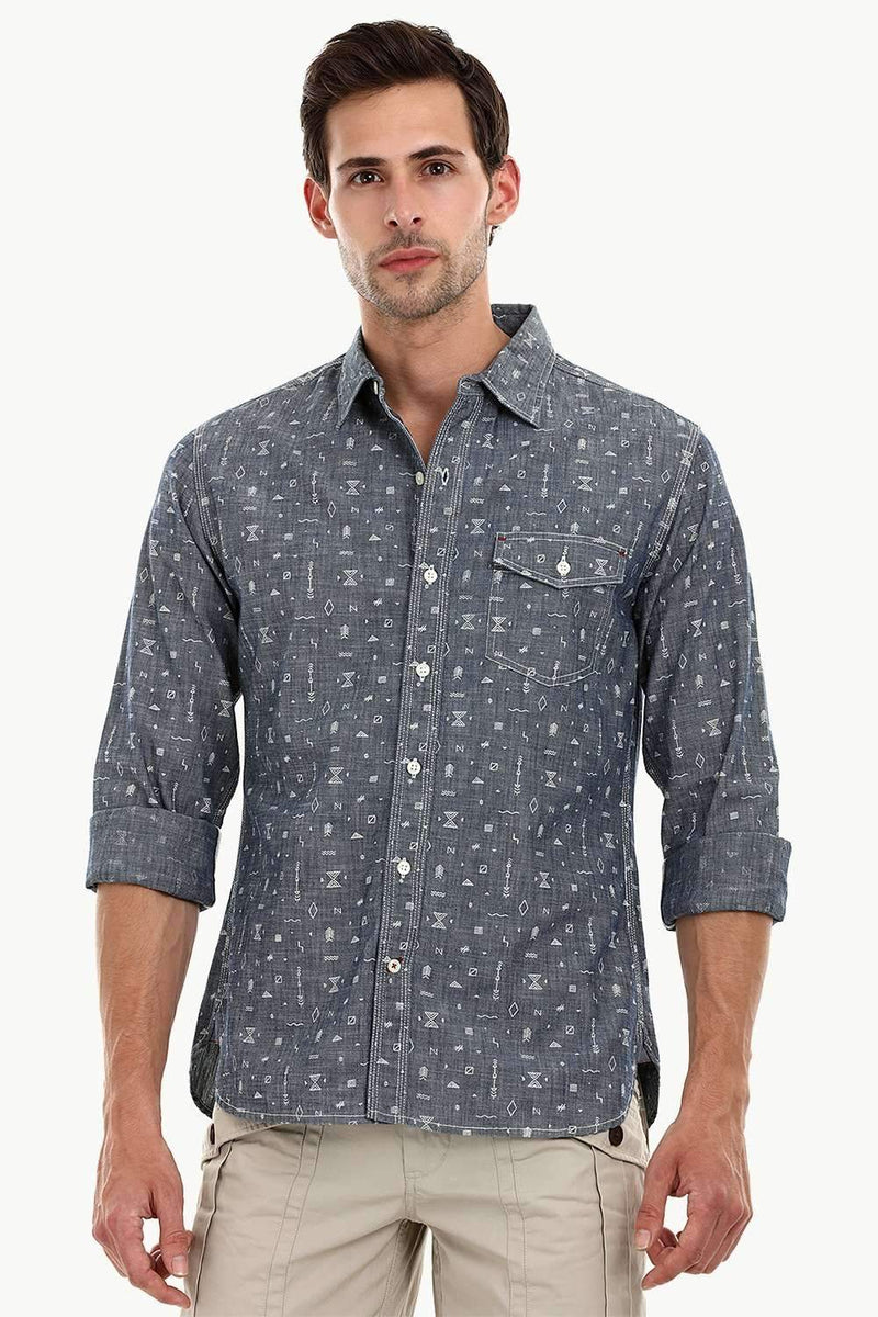 Men's Tribal Printed Denim Shirt