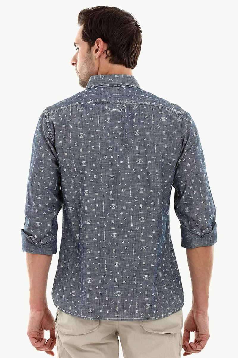 Men's Tribal Printed Denim Shirt