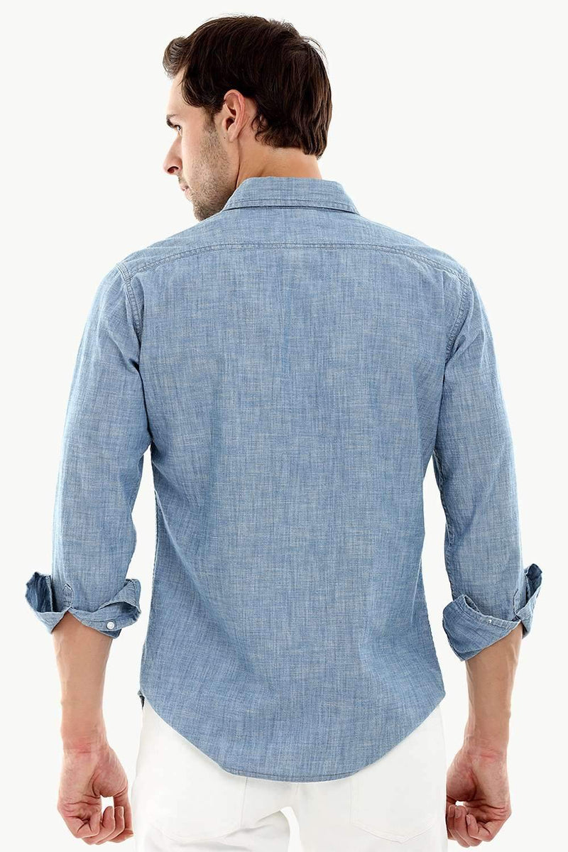 Men's Contrast Pockets Casual Denim Shirt