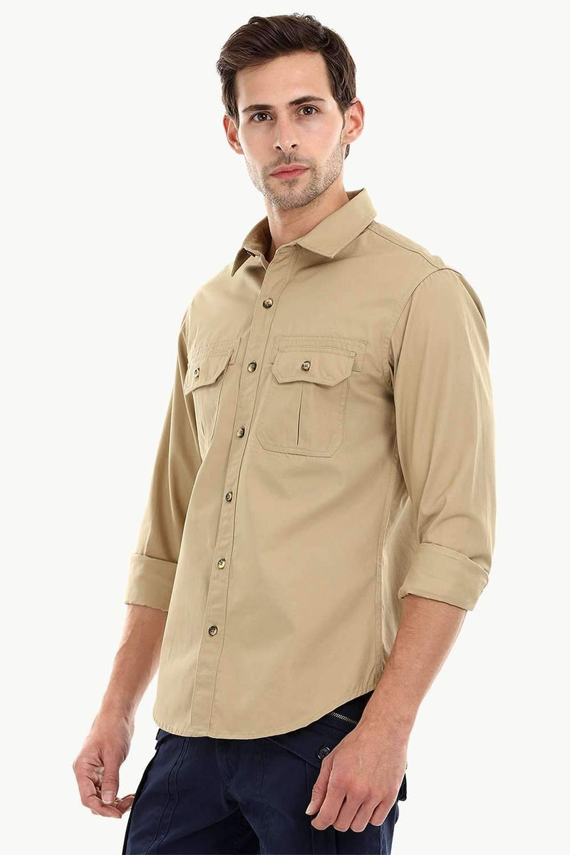 Men's Khaki Casual Twill Shirt