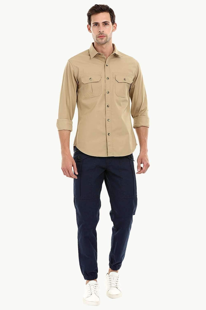 Men's Khaki Casual Twill Shirt
