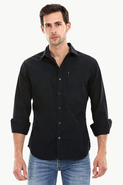 Men's Jet Black Casual Twill Shirt