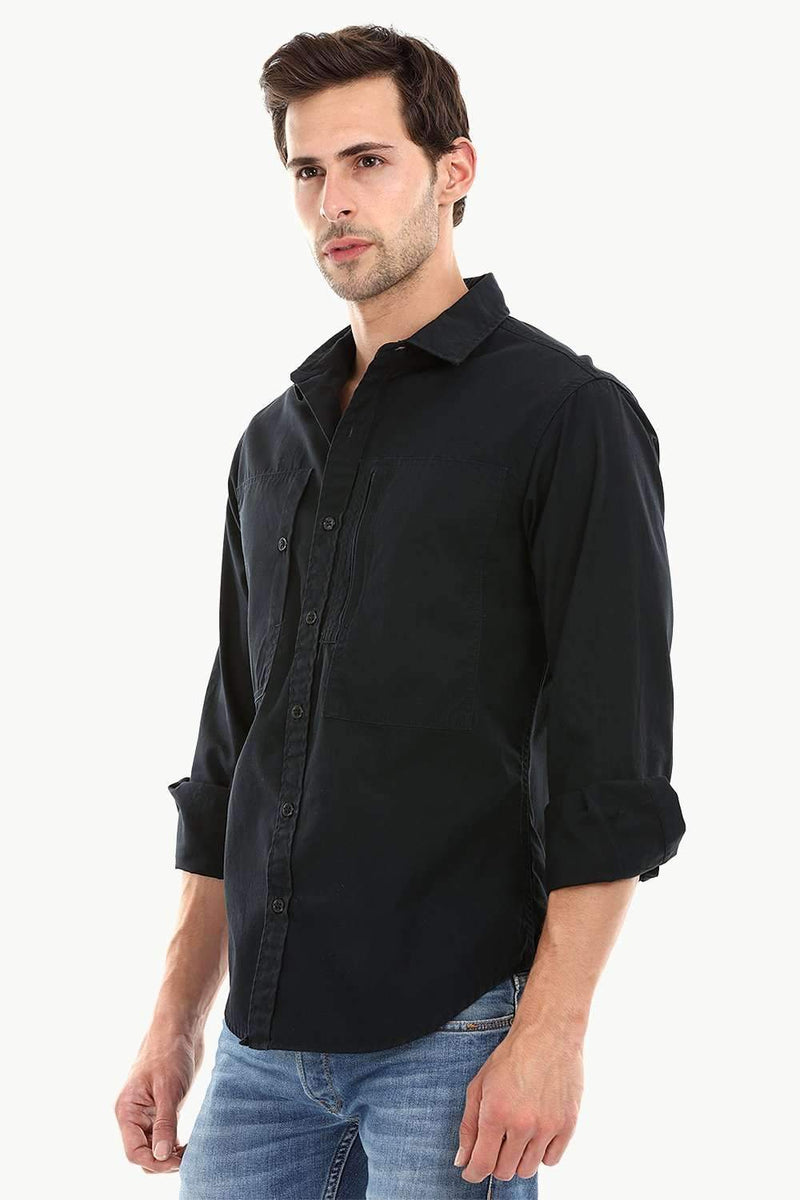 Men's Jet Black Casual Twill Shirt