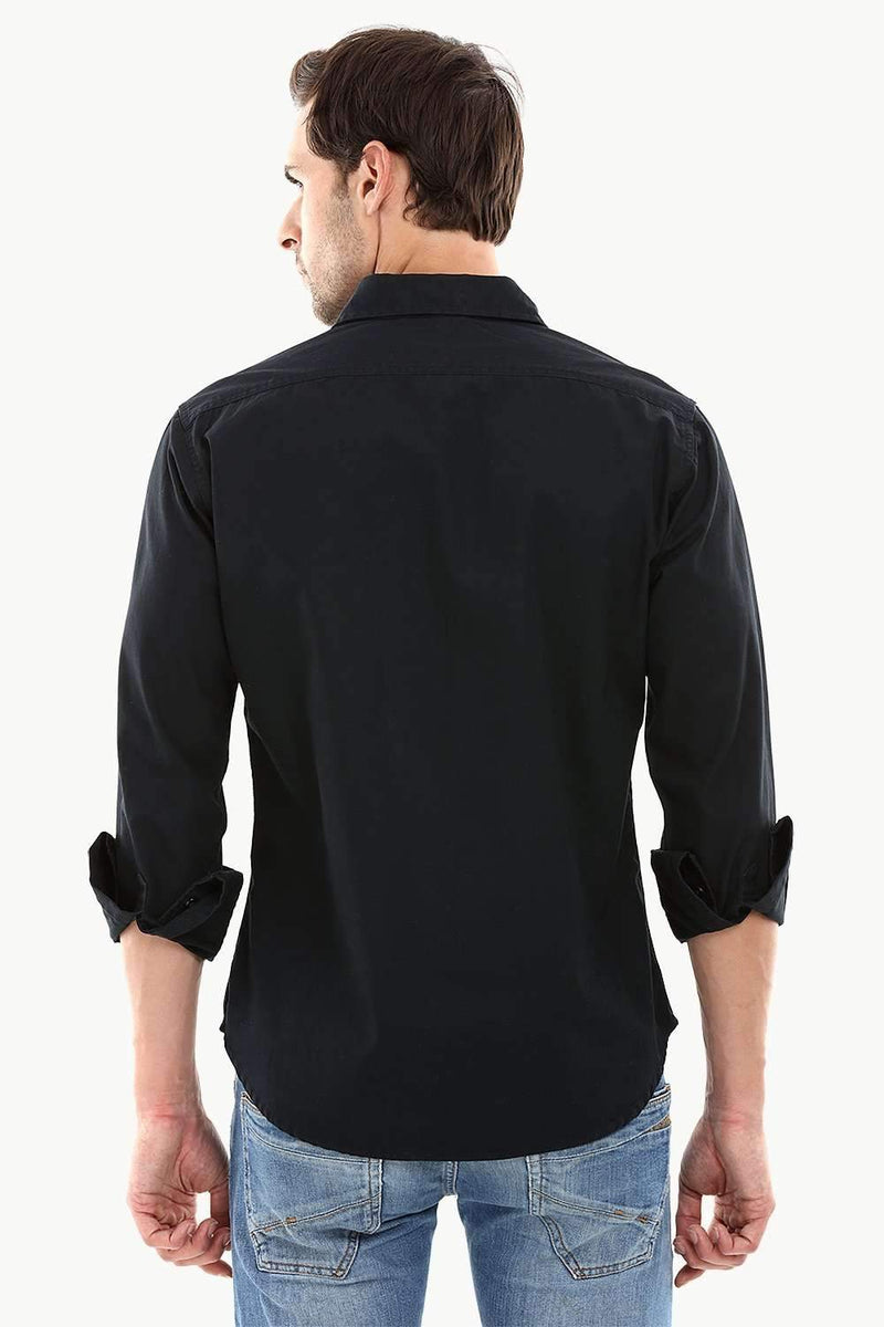Men's Jet Black Casual Twill Shirt