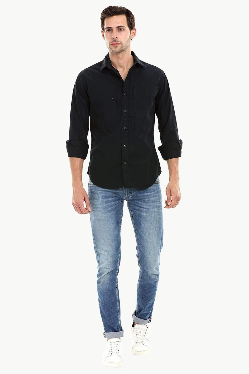 Men's Jet Black Casual Twill Shirt