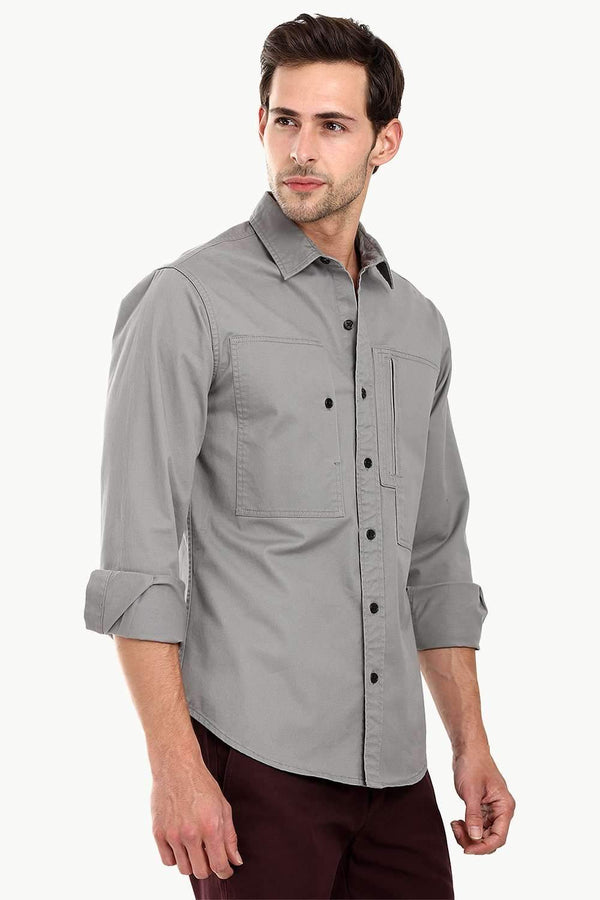 Men's Trolley Grey Casual Twill Shirt