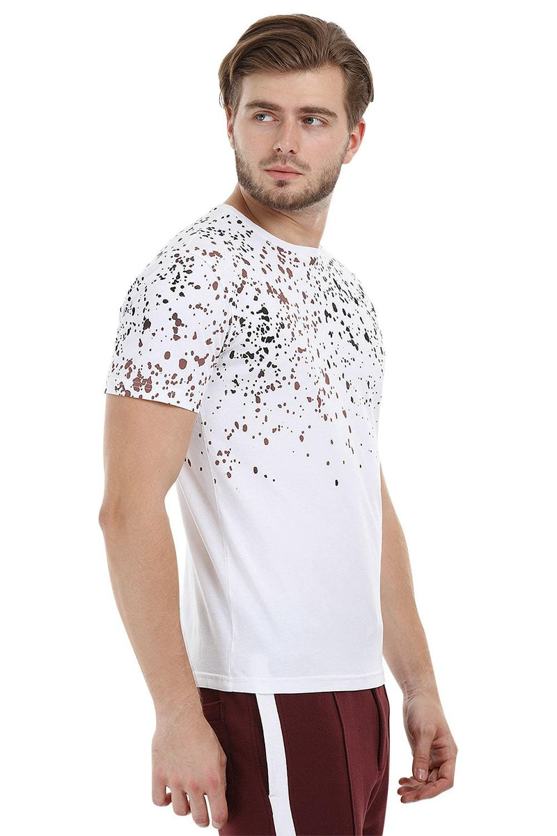 Splatter Print White Crew T-Shirt