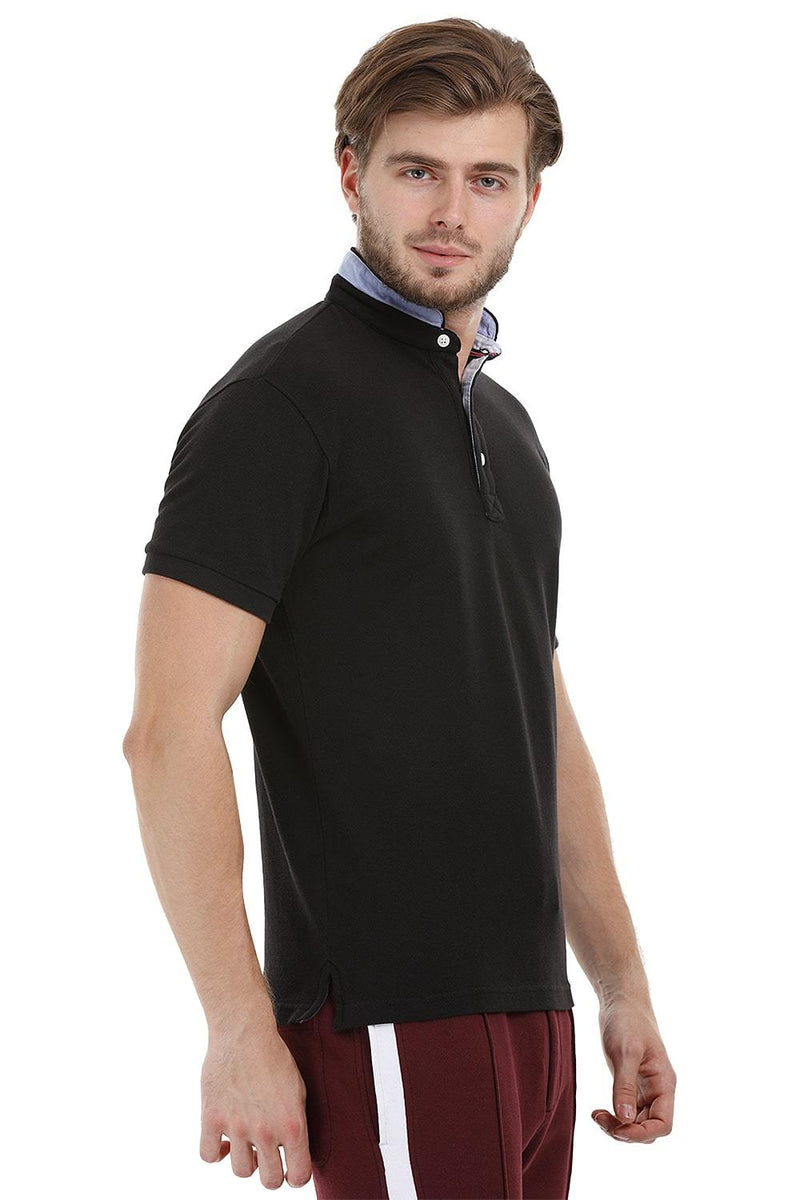 Mandarin Collar Black Polo T-Shirt