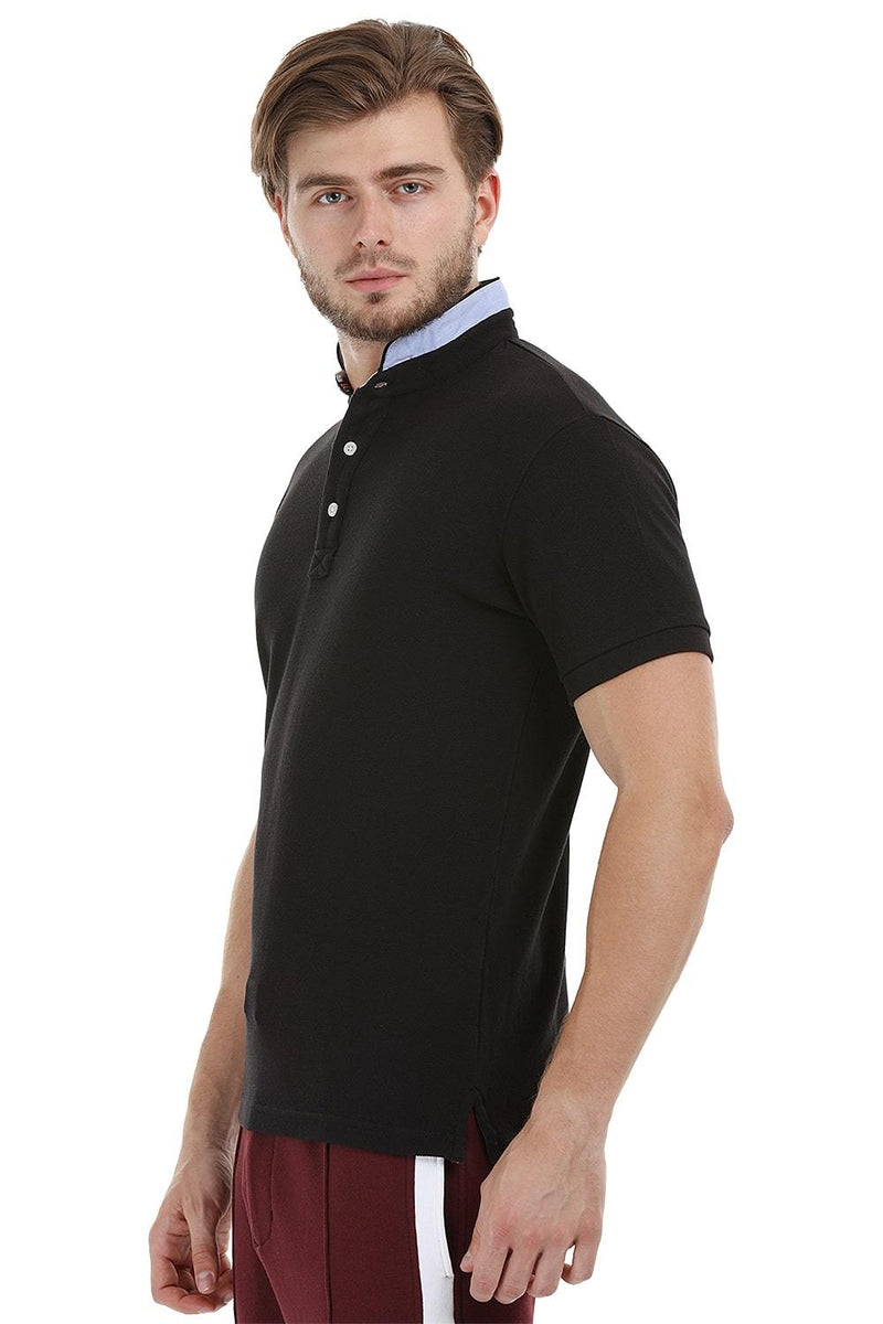 Mandarin Collar Black Polo T-Shirt