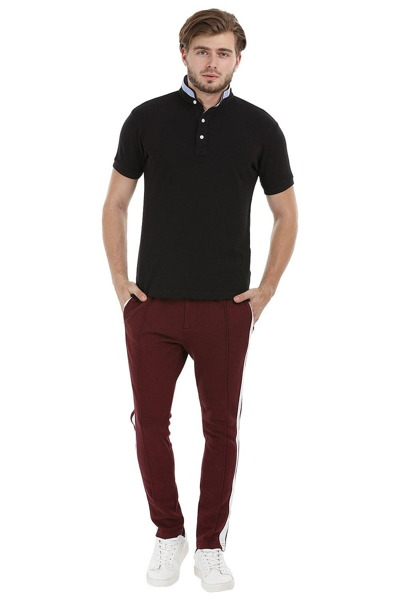 Mandarin Collar Black Polo T-Shirt