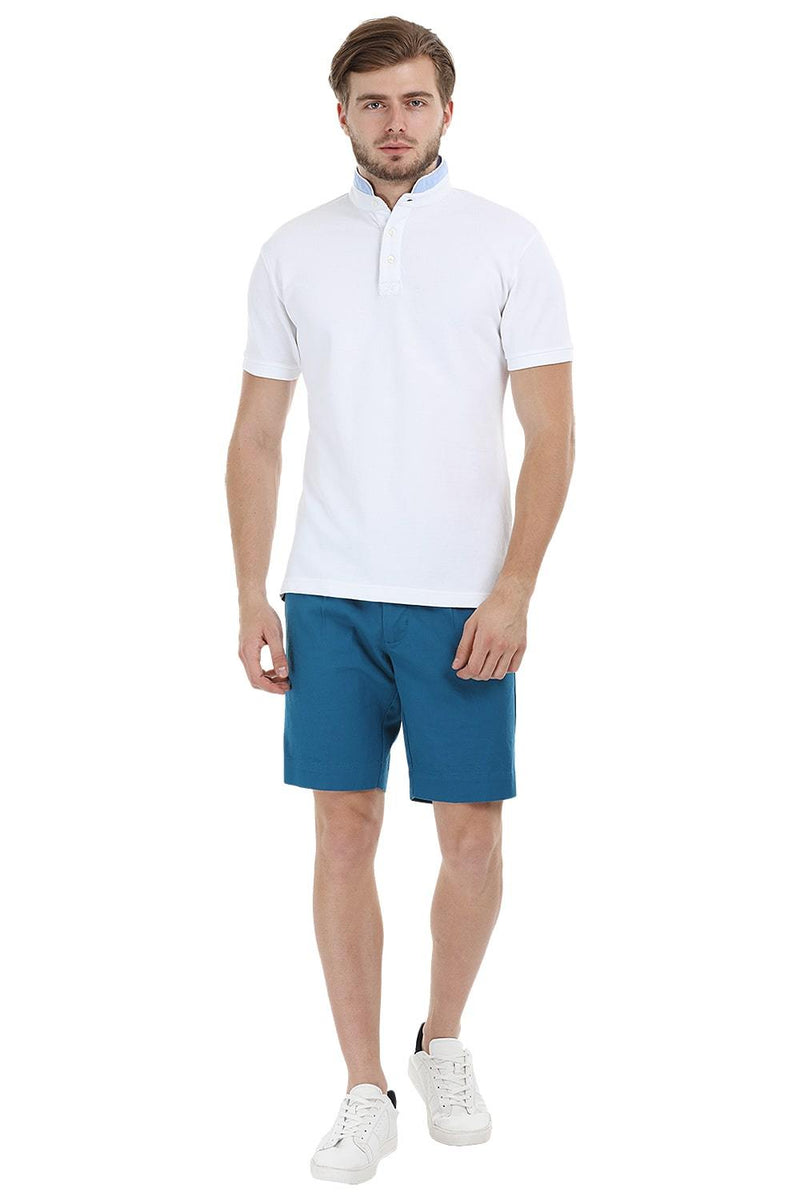 Mandarin Collar White Polo T-Shirt