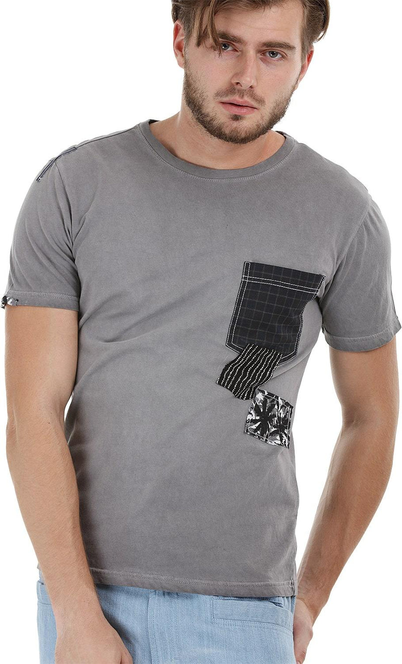 Patchwork Stone Wash Grey T-Shirt