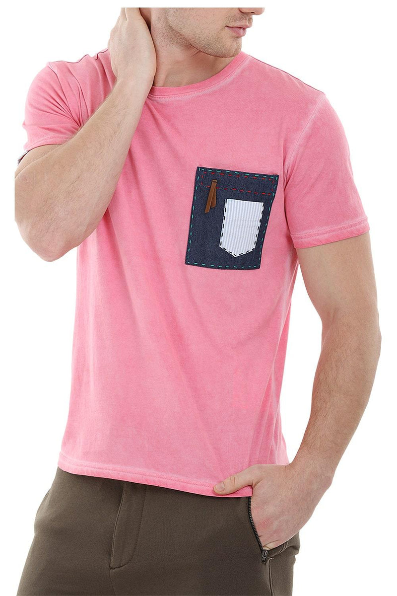 Patchwork Stone Wash Pink T-Shirt