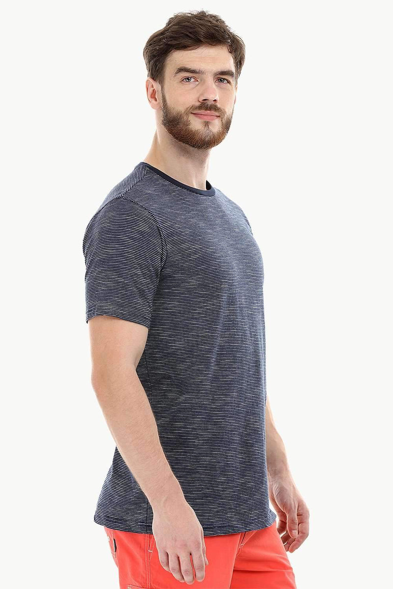 Navy Stripe Knit Crew T-Shirt