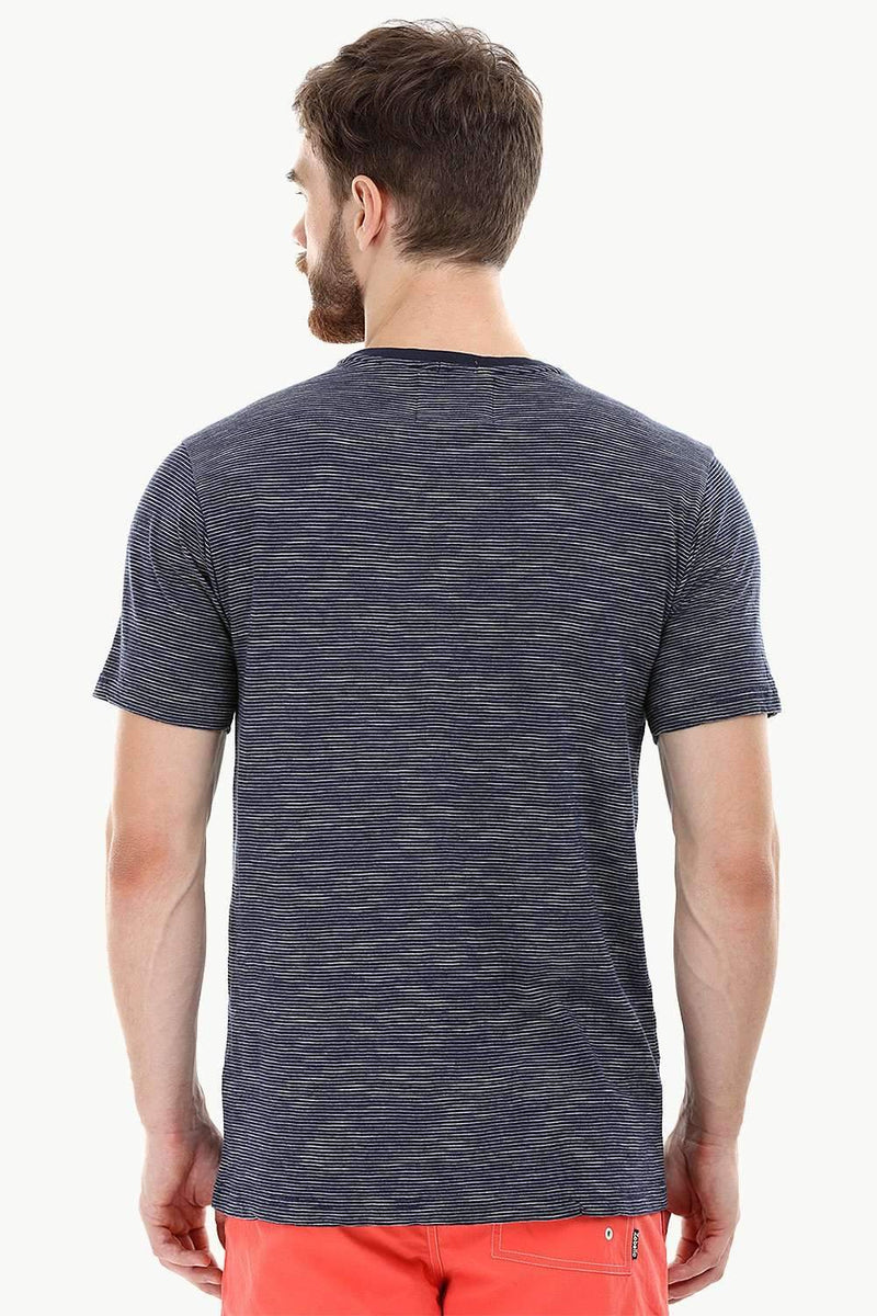 Navy Stripe Knit Crew T-Shirt