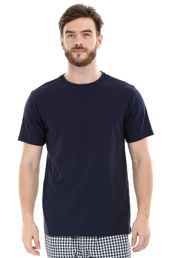 Navy Knit Crew Solid T-Shirt