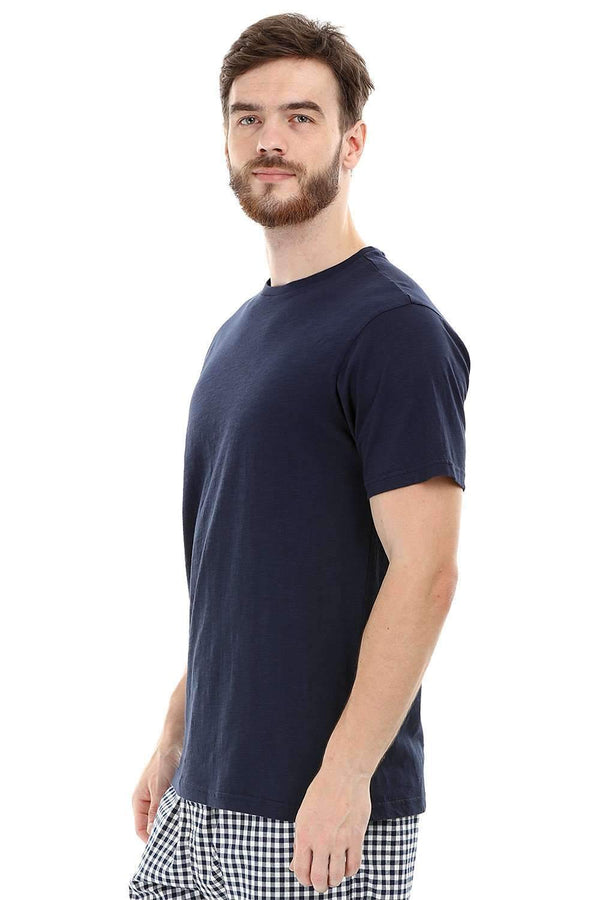 Navy Knit Crew Solid T-Shirt