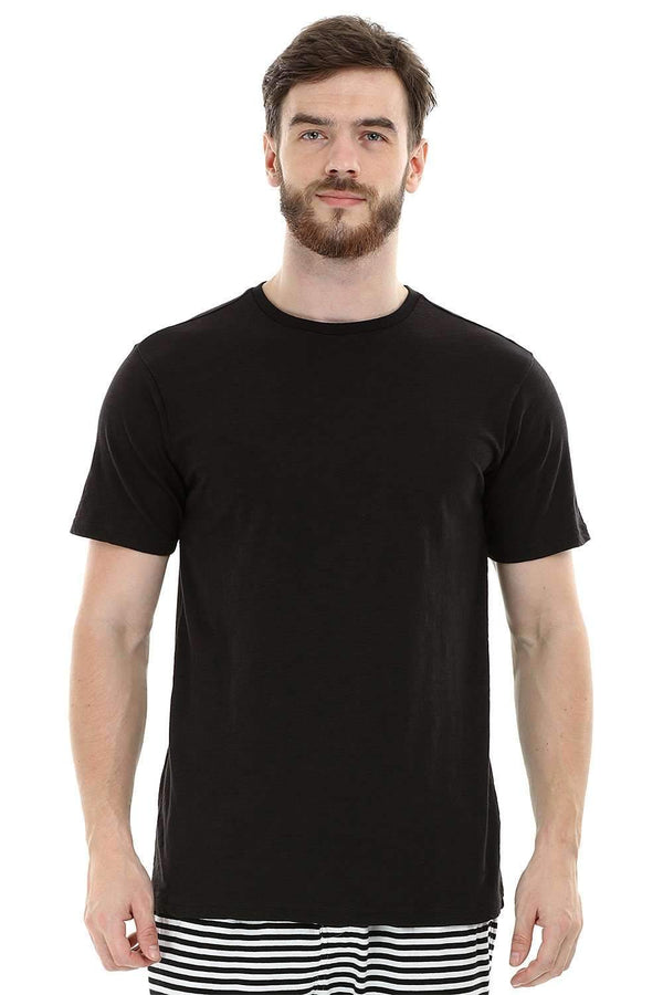 Black Solid Knit Crew T-Shirt