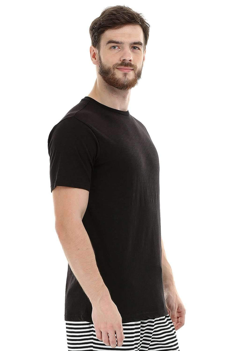 Black Solid Knit Crew T-Shirt