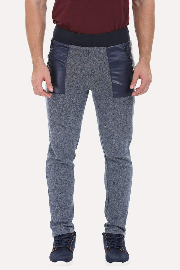 Heather Knit Sweatpants With Faux Leather Patch