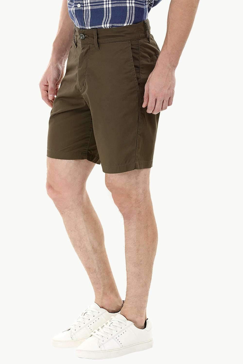 Olive Green Twill Chino Shorts