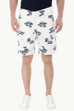 Palm Print White Cargo Shorts