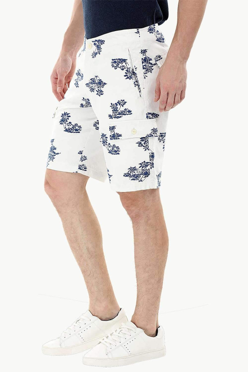 Palm Print White Cargo Shorts