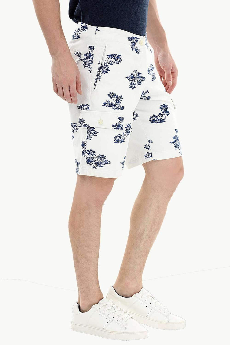 Palm Print White Cargo Shorts