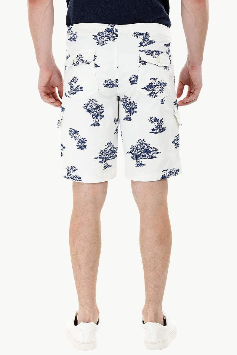 Palm Print White Cargo Shorts