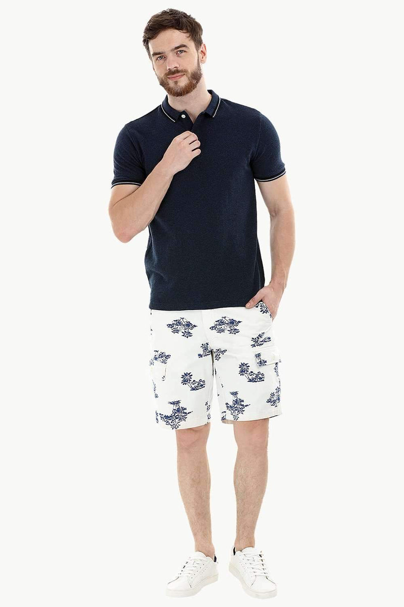 Palm Print White Cargo Shorts