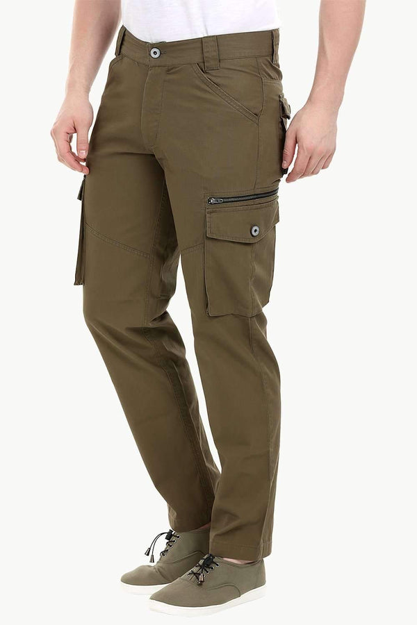 Men's Olive Green 7 Pocket Twill Cargo Pants