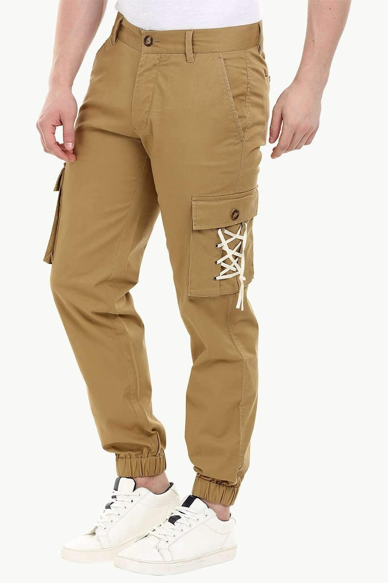 Men's Khaki Cargo Cuff Jogger Pants