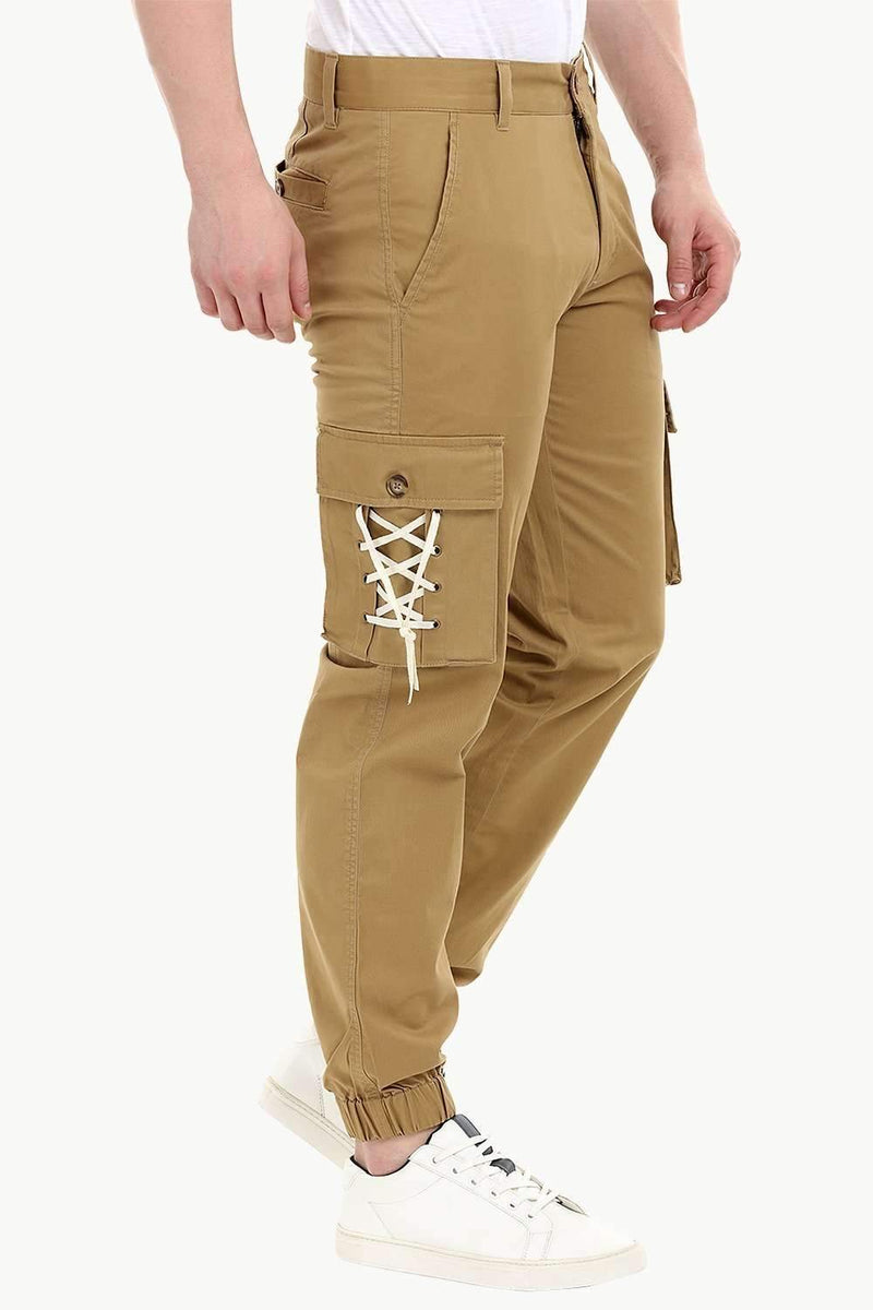 Men's Khaki Cargo Cuff Jogger Pants