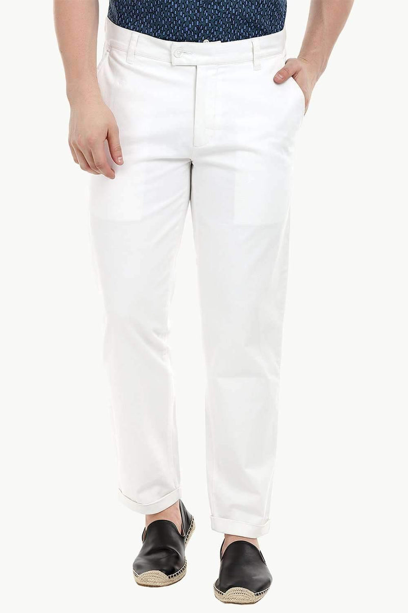 Men's White Stretchable Straight Twill Pants