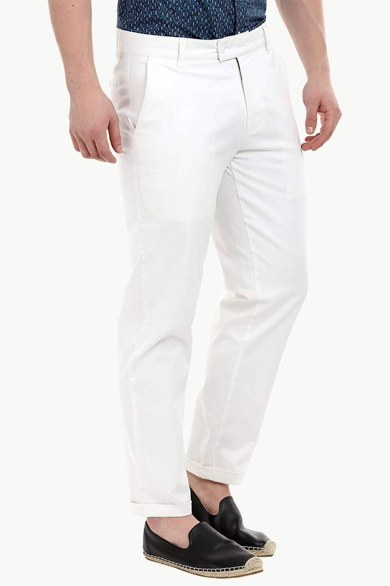 Men's White Stretchable Straight Twill Pants