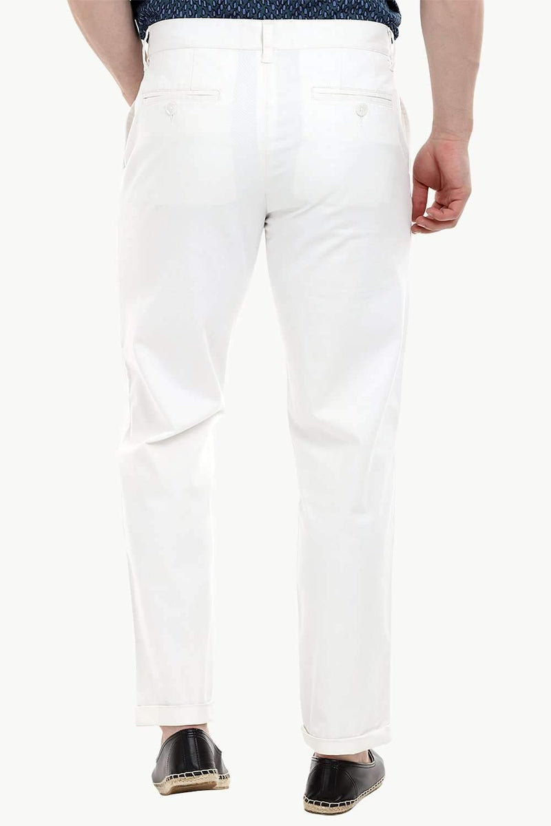 Men's White Stretchable Straight Twill Pants