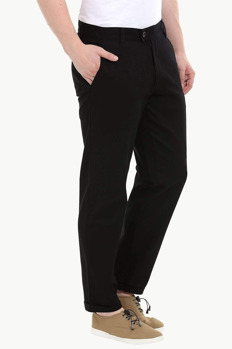 Men's Black Stretchable Straight Twill Pants