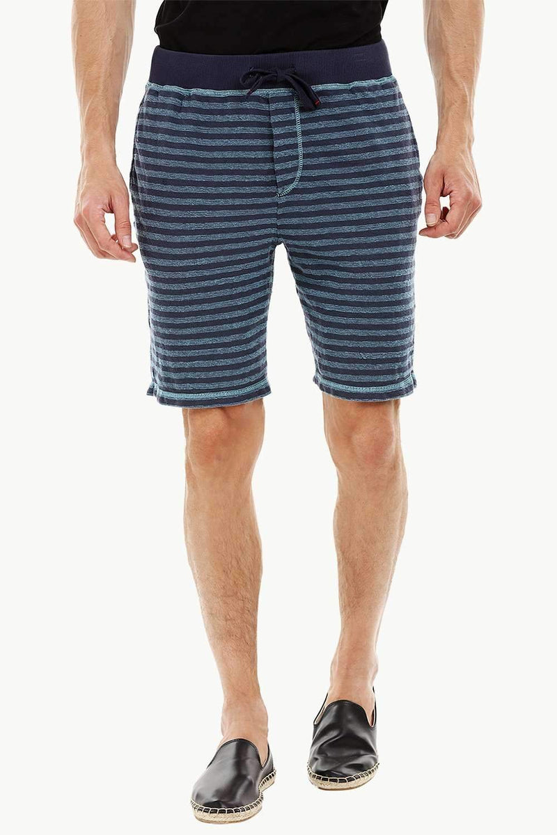 Mens Stripe Navy Knit Lounge Shorts