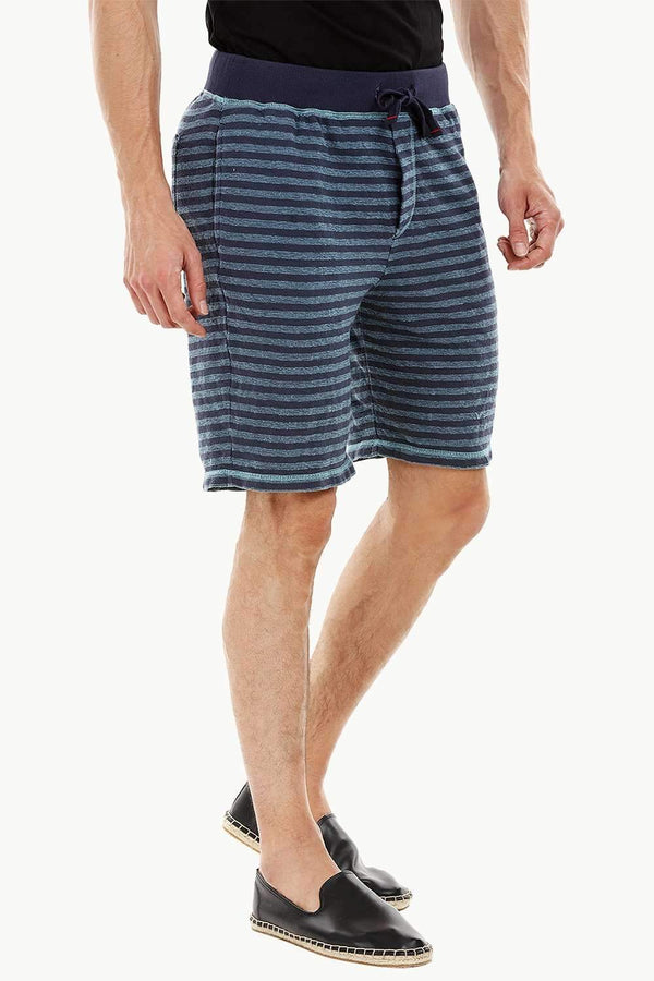 Mens Stripe Navy Knit Lounge Shorts
