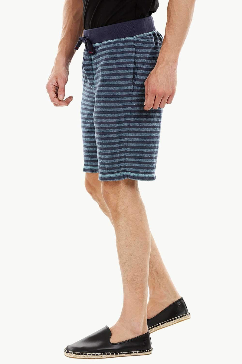 Mens Stripe Navy Knit Lounge Shorts