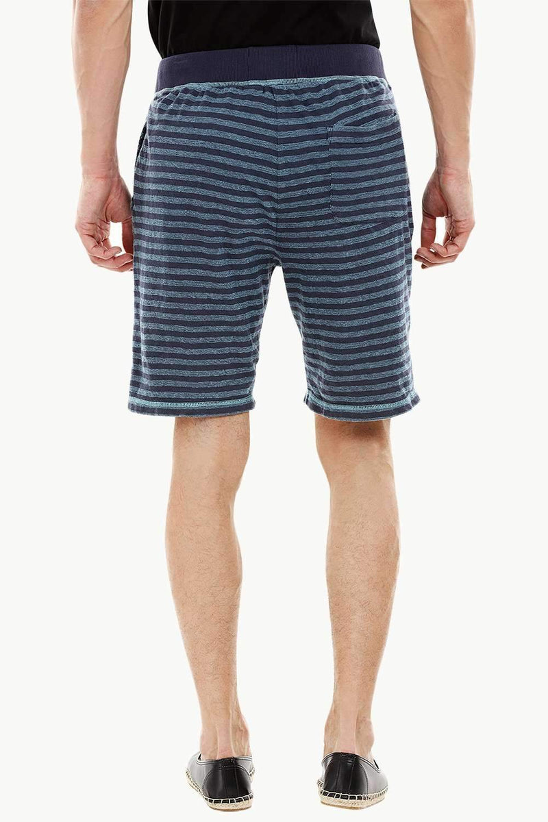 Mens Stripe Navy Knit Lounge Shorts