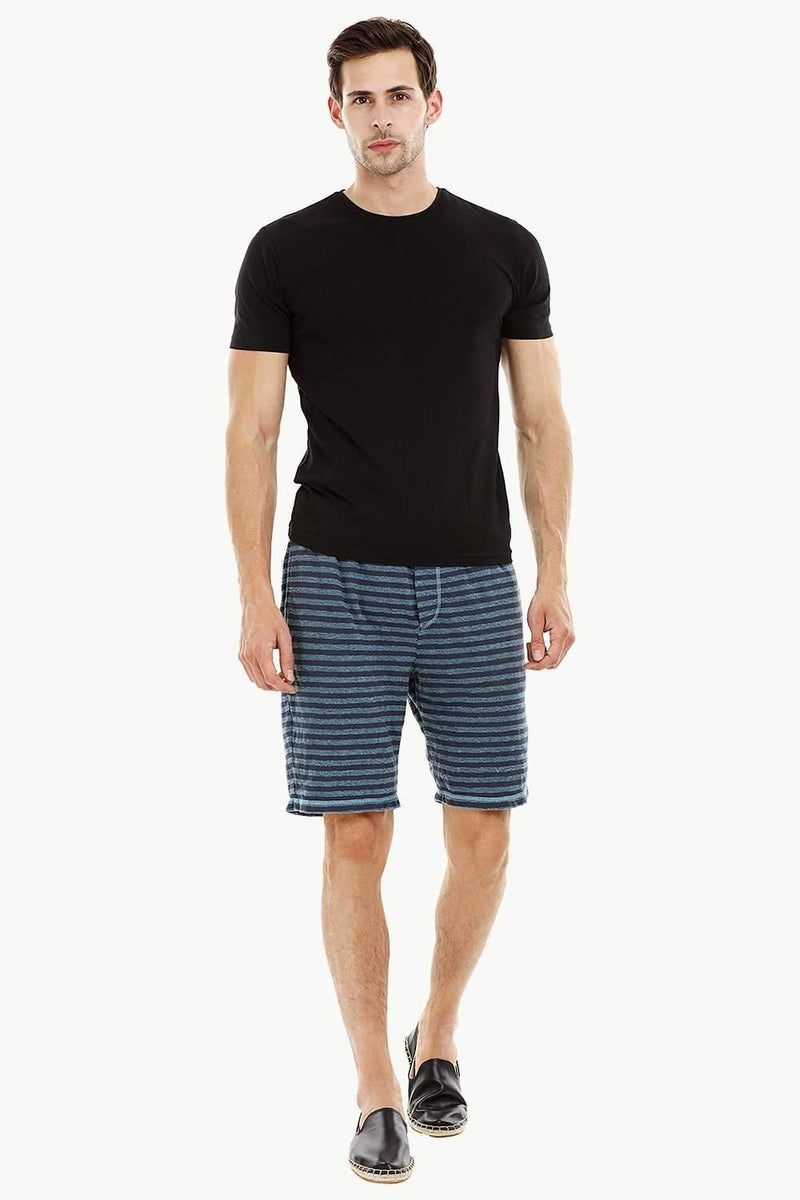 Mens Stripe Navy Knit Lounge Shorts