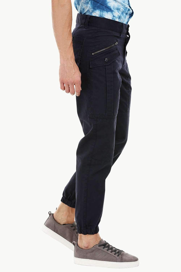 Mens Dark Navy Cuff Jogger Cargo Pants
