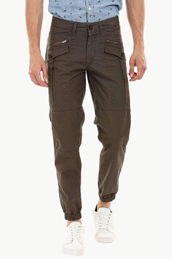 Mens Wood Brown Cuff Jogger Cargo Pants